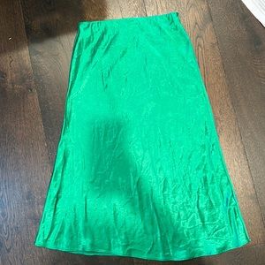 Green Aritzia Babaton Silk Midi Skirt